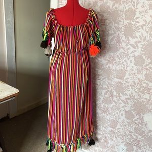 Boho Guatemalan Woven Knit Pom-Pom Dress: Handcrafted Statement